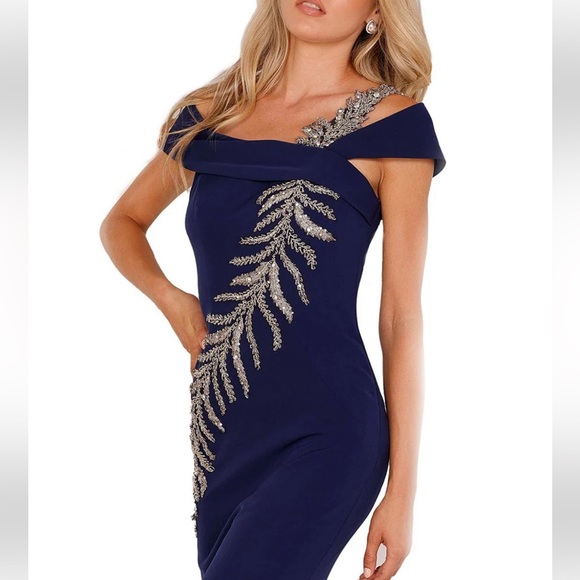 TERANI COUTURE LEAF RHINESTONE GOWN - Picture 6 of 9